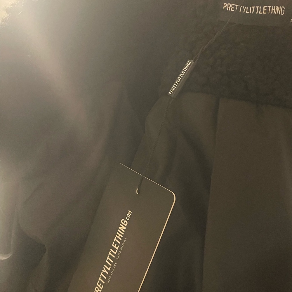 Black oversized borg pocket front coat - Picture 2 of 6
